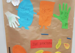 Plakat Światowego Dnia Mycia Rąk wykonany przez dzieci.